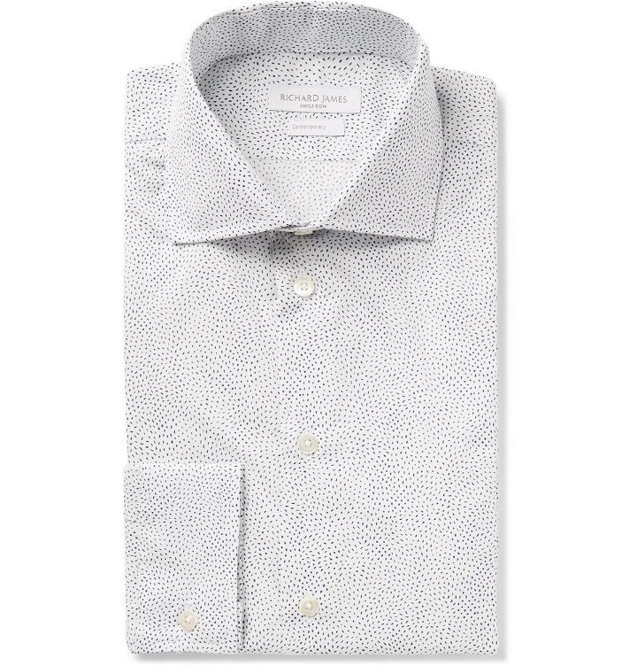 Photo: Richard James - White Slim-Fit Cutaway-Collar Printed Cotton-Poplin Shirt - White