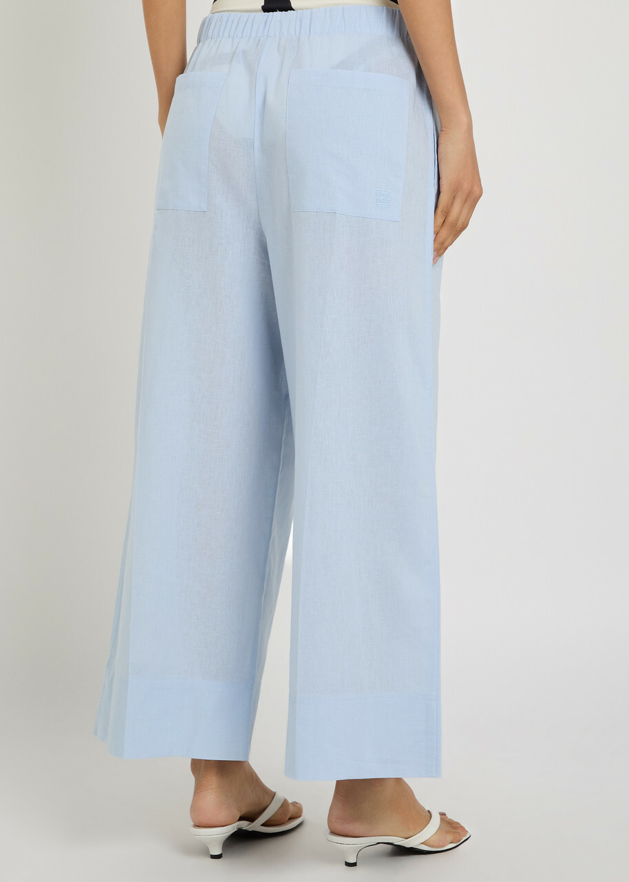 Toteme Wide-leg Cotton and Linen-blend Trousers Light Blue