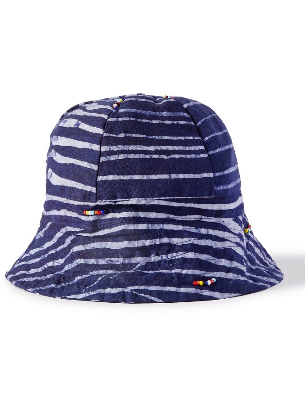 Photo: Post-Imperial - Beaded Striped Indigo-Dyed Cotton Bucket Hat