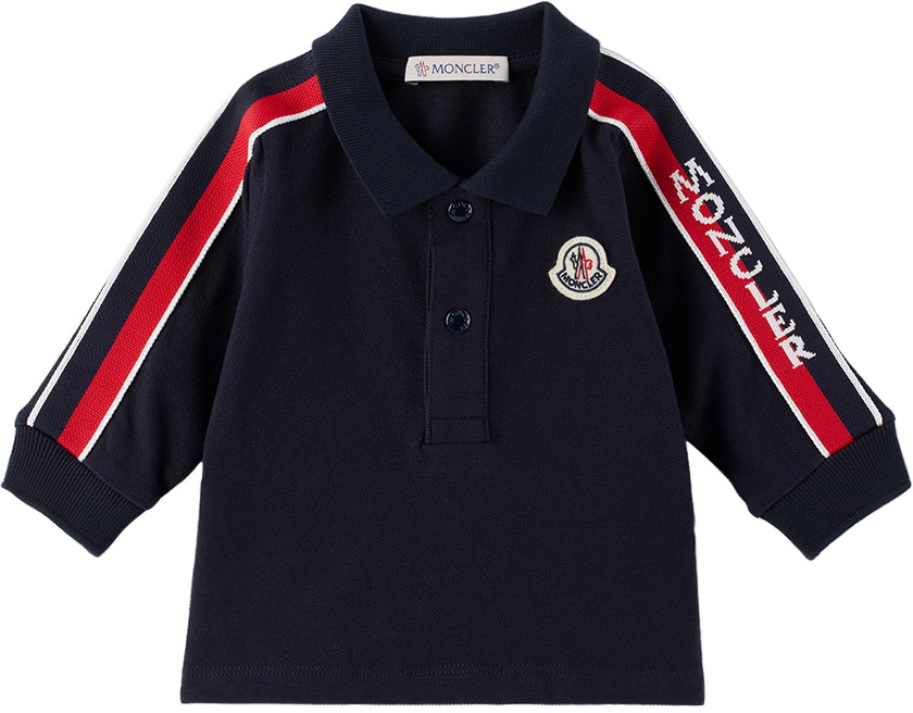 Moncler Enfant Baby Navy Tricolor Long Sleeve Polo Moncler Enfant
