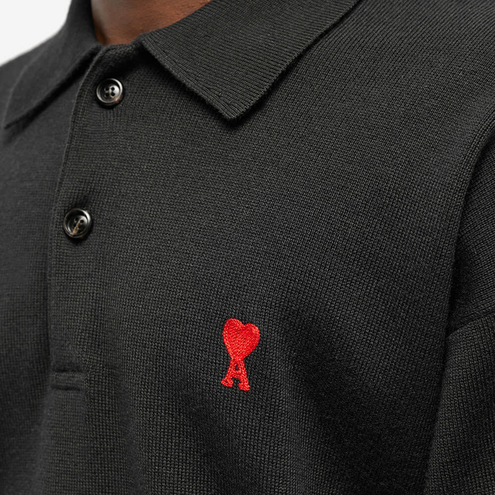 AMI Men's Long Sleeve Small A Heart Knit Polo Shirt in Black AMI