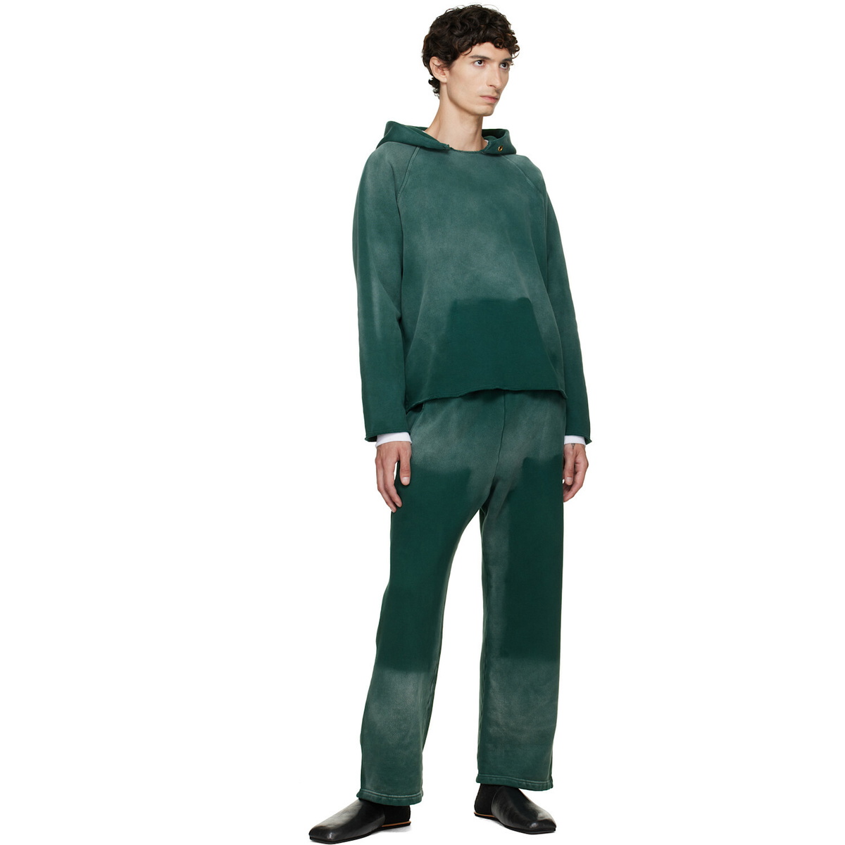 Les Tien Green Heavyweight Raw Raglan Hoodie