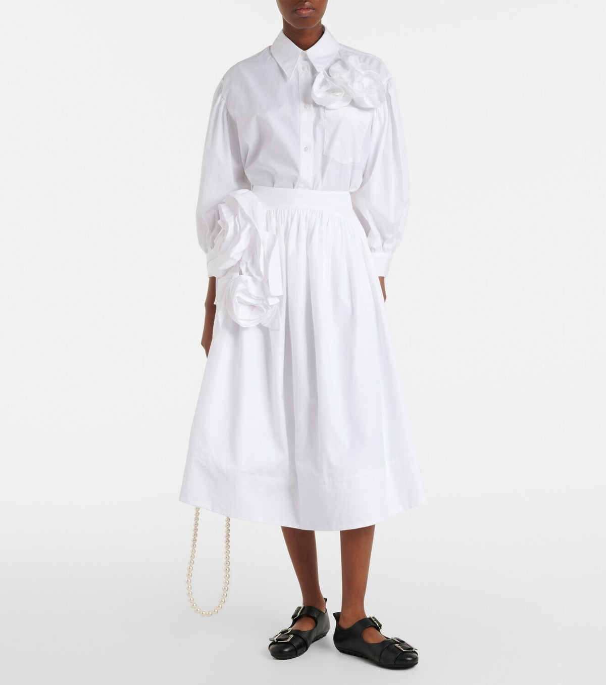 Simone Rocha Floral-appliqué cotton poplin midi skirt