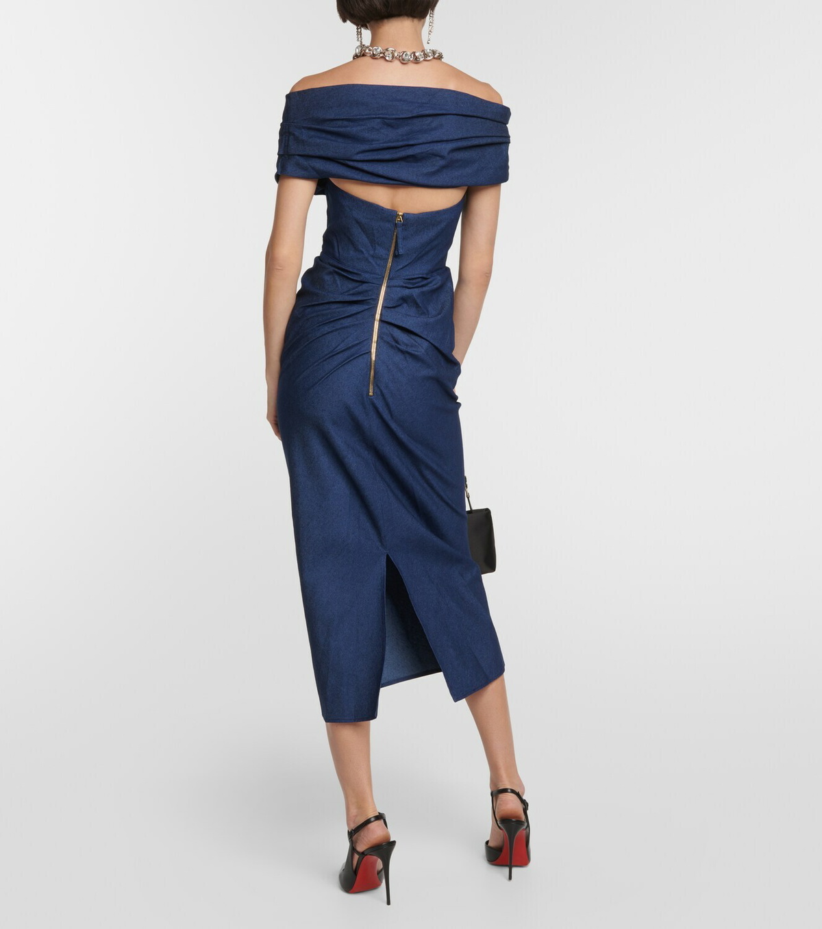 carolina herrera off-the-shoulder ruched denim midi dress Carolina Herrera, Off-shoulder ruched midi dress, Women, Blue, US 2, Dresses, Materialmix