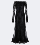 Blumarine Embellished off-shoulder lace gown
