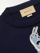 GUCCI - Embroidered Intarsia Wool Sweater - Blue