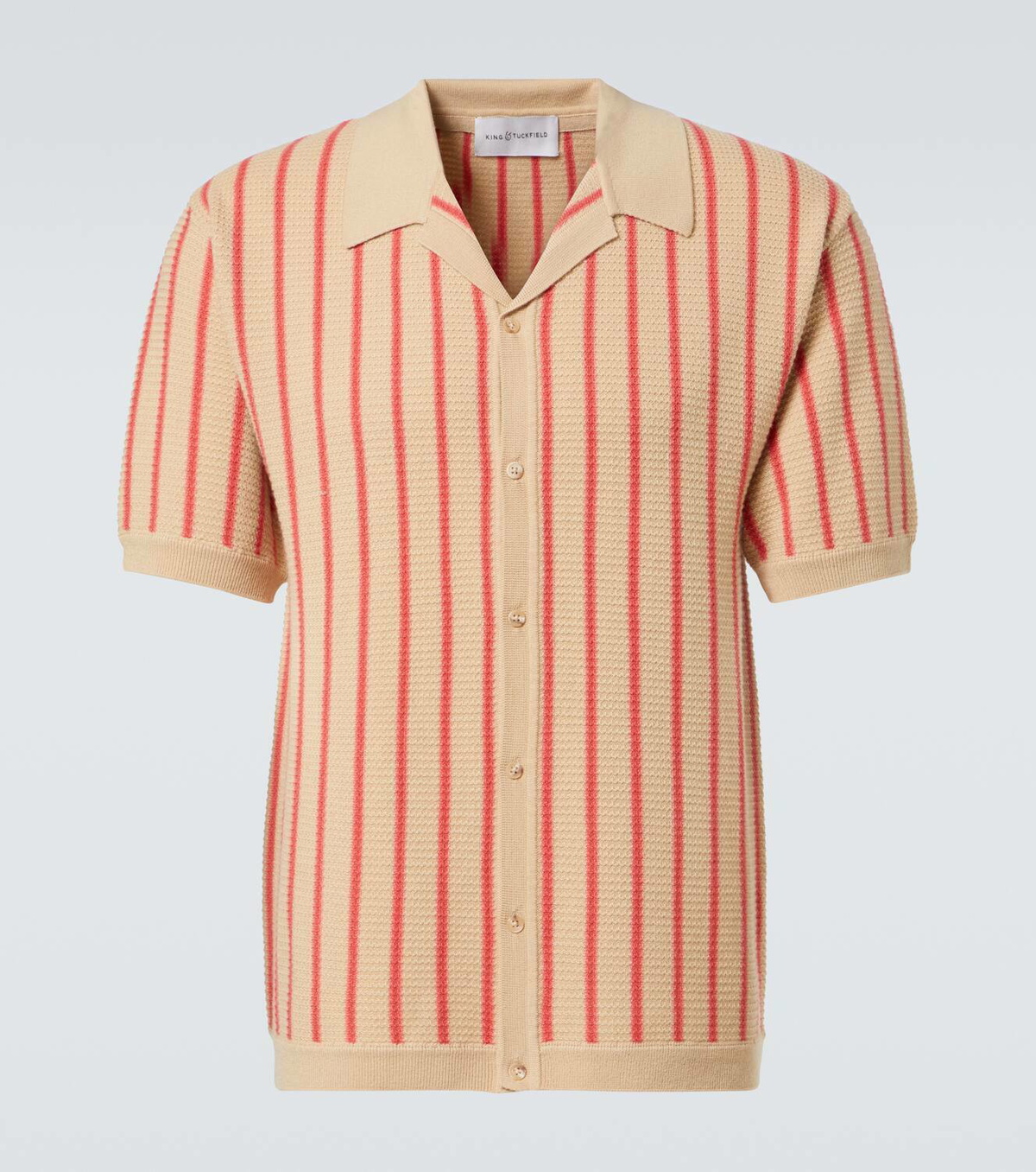 King & Tuckfield Striped knitted wool bowling shirt