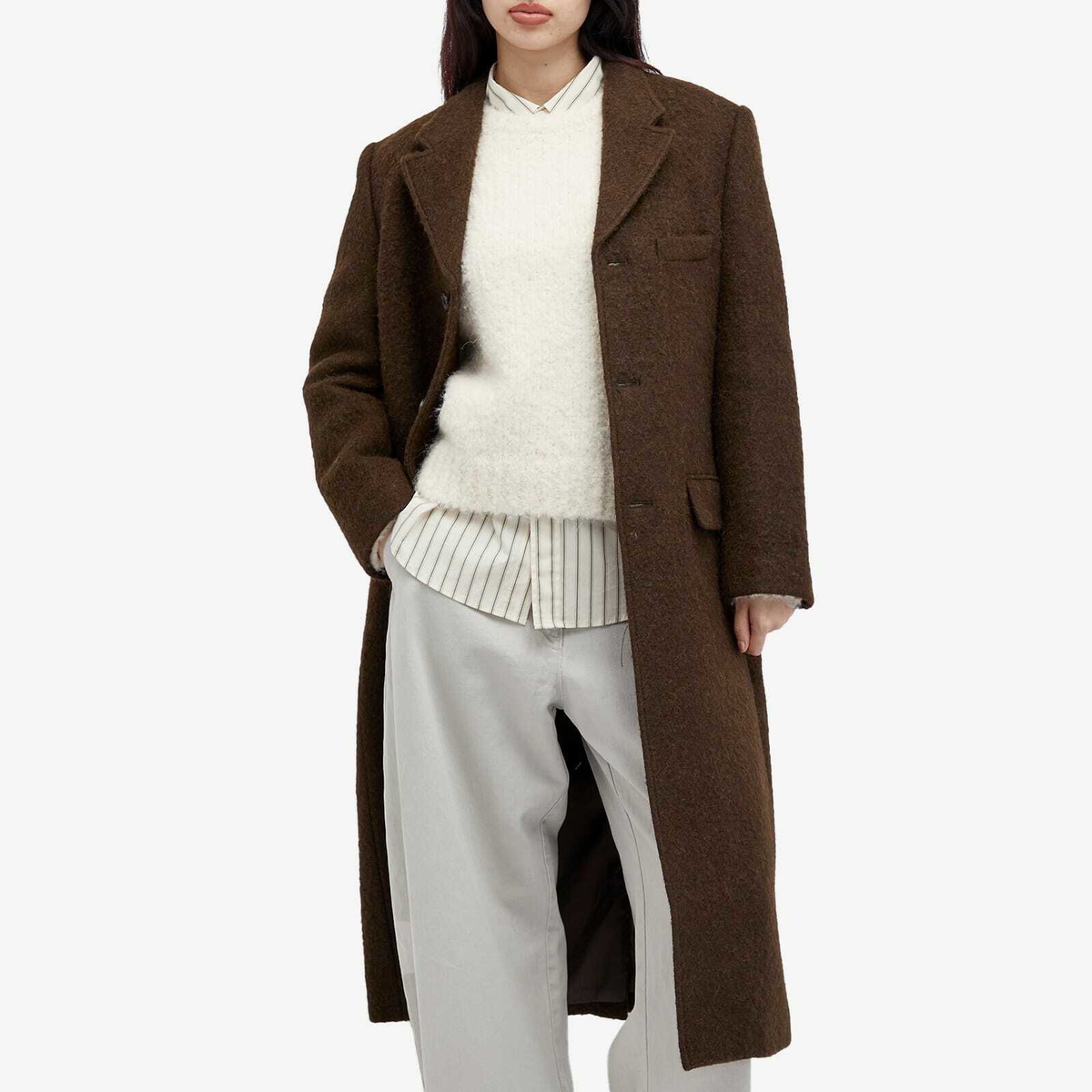 DUNST Women's Unisex 2-Way 3 Wool Coat in Brown Dunst