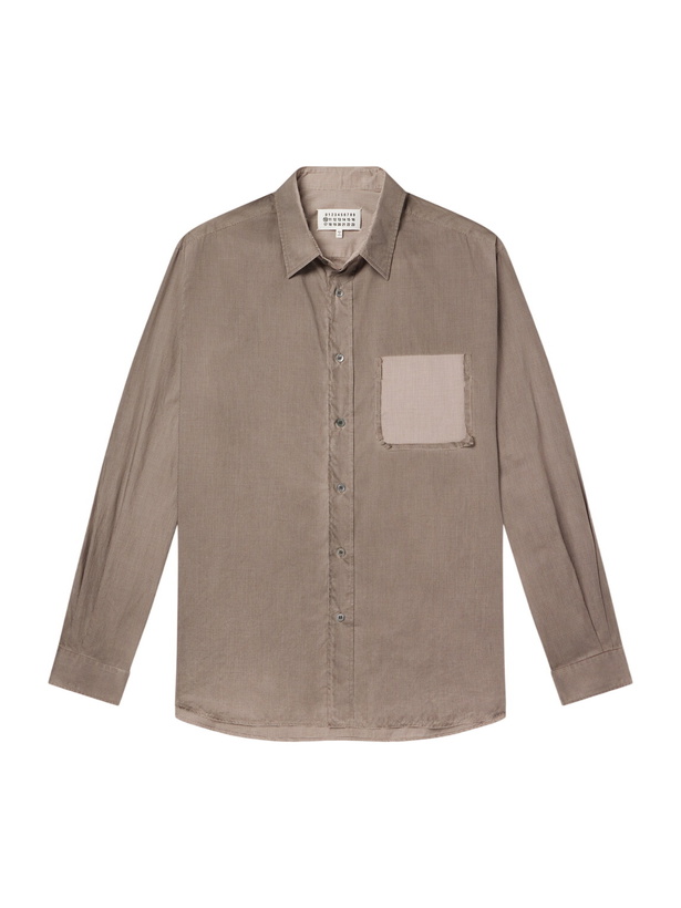 Photo: Maison Margiela - Camp-Collar Distressed Checked Cotton-Poplin Shirt - Neutrals