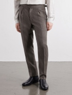 Zegna - Tapered Herringbone Wool and Cashmere-Blend Trousers - Brown