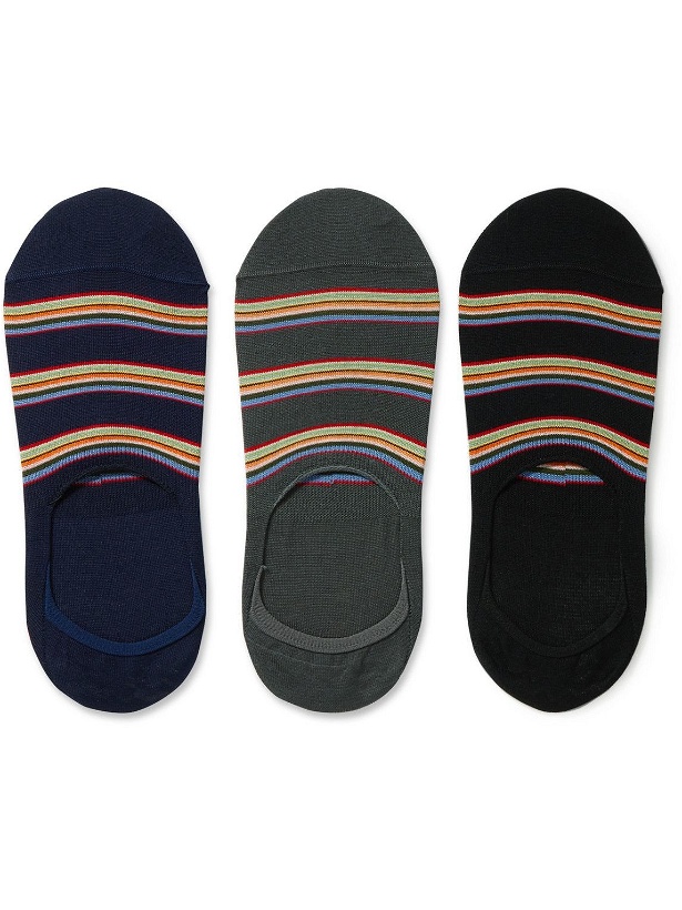 Photo: Paul Smith - Three-Pack Striped Organic Cotton-Blend No-Show Socks