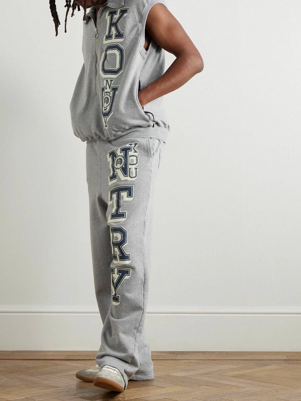 KAPITAL - KO.U Printed Cotton-Jersey Half-Zip Gilet - Gray