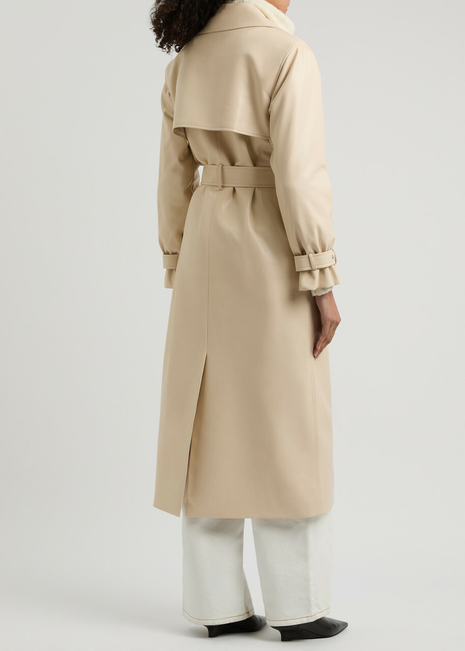 Alice + Olivia Sullivan Belted Faux Leather Trench Coat Cream
