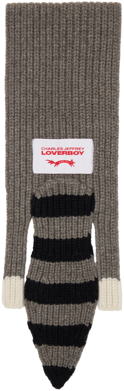 小物 Charles Jeffrey LOVERBOY MOHAIR SCARF Charles Jeffrey LOVERBOY Gray Animal Scarf Charles Jeffrey Loverboy