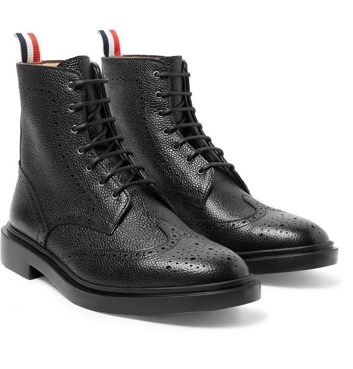 Photo: Thom Browne - Pebble-Grain Leather Wingtip Boots - Black