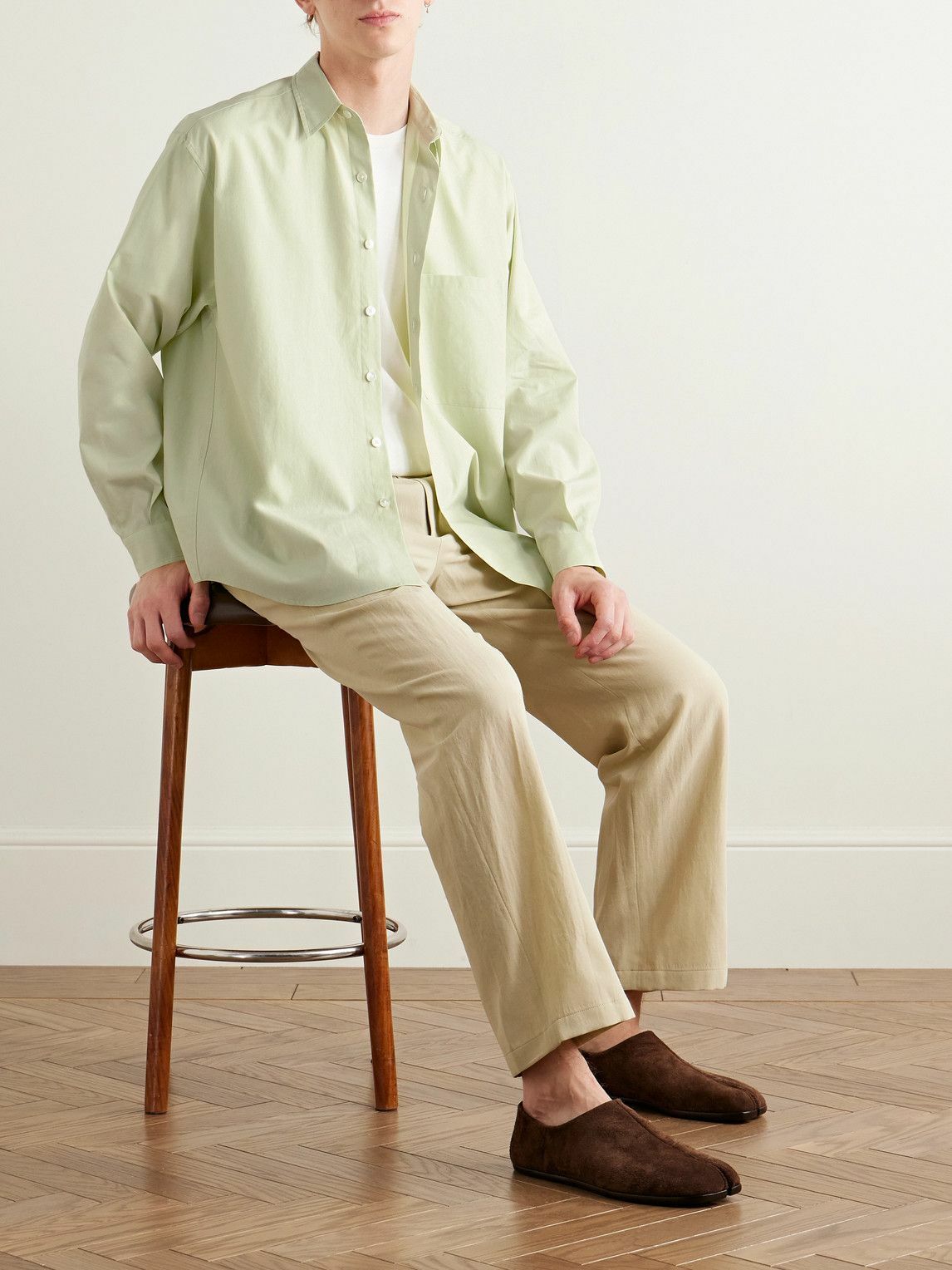 Auralee - Oversized Washed Cotton-Poplin Shirt - Green Auralee