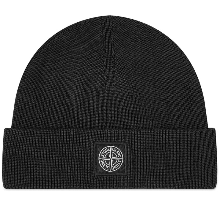 Photo: Stone Island Men's Knitted Patch Beanie in Black