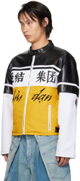 LU'U DAN Yellow & White CLOT Edition Moto L-D Faux-Leather Jacket
