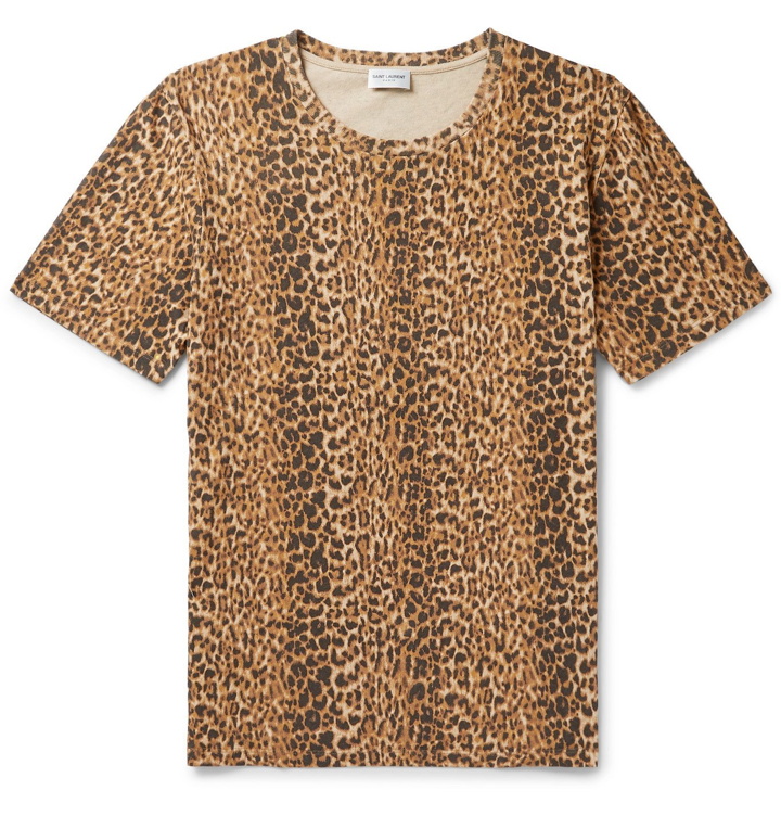 Photo: SAINT LAURENT - Leopard-Print Cotton-Jersey T-Shirt - Neutrals