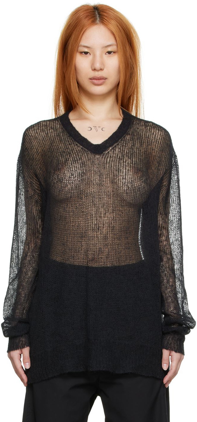 Ann Demeulemeester Black Nylon Sweater Ann Demeulemeester