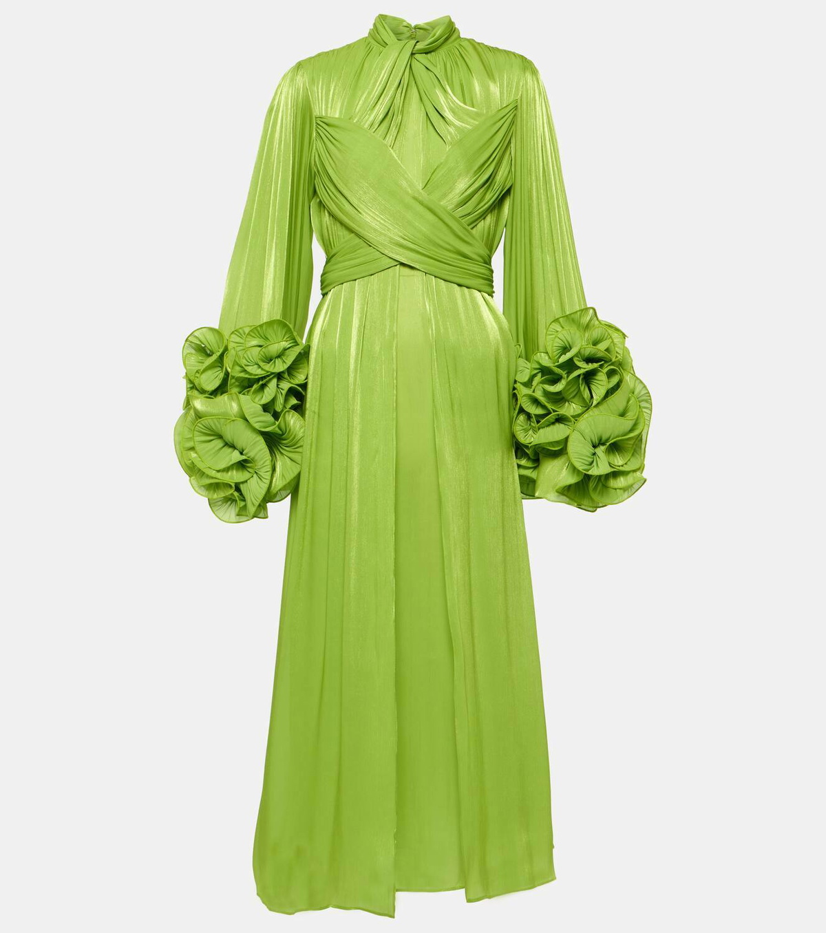 Costarellos Draped ruffle-trimmed midi dress Costarellos