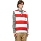 Burberry Red and White Striped Multi Zip Hoodie