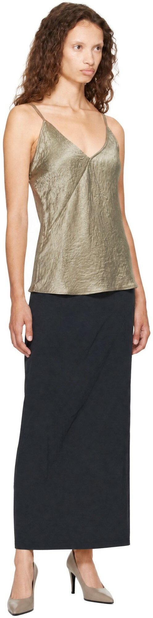 Helmut Lang Green Crinkle Slip Top