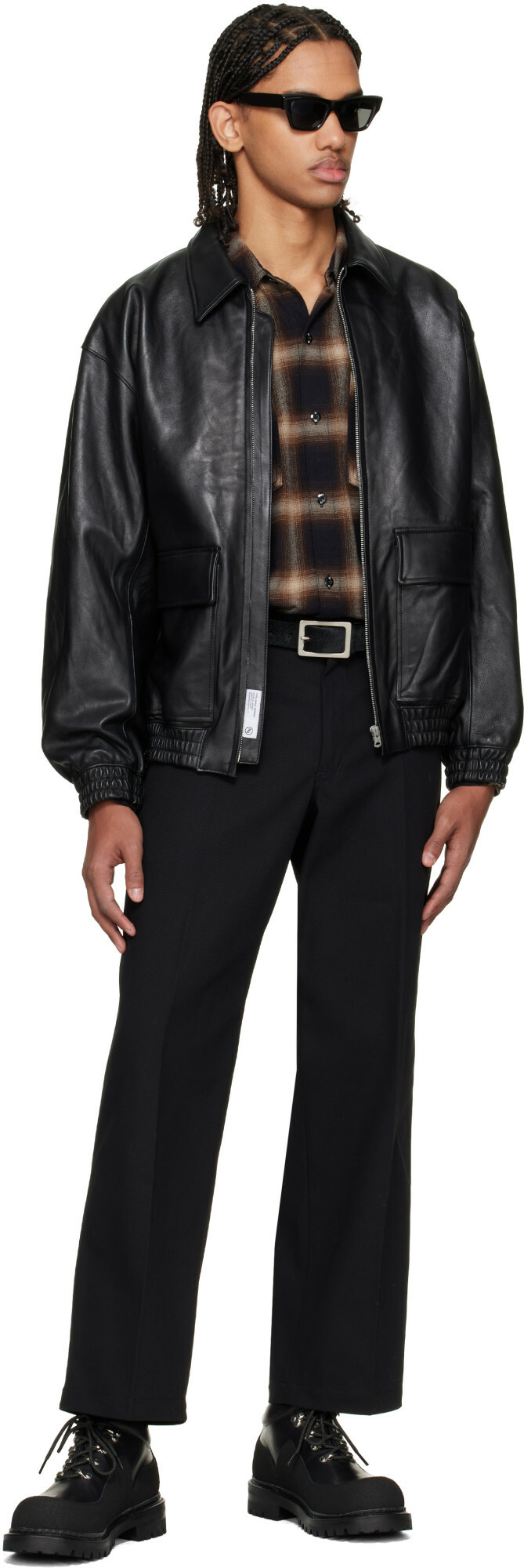 Neighborhood Black Leather Dad Jacket
