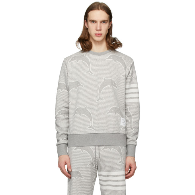 Photo: Thom Browne Grey Cotton Dolphin Icon 4-Bar Sweatshirt