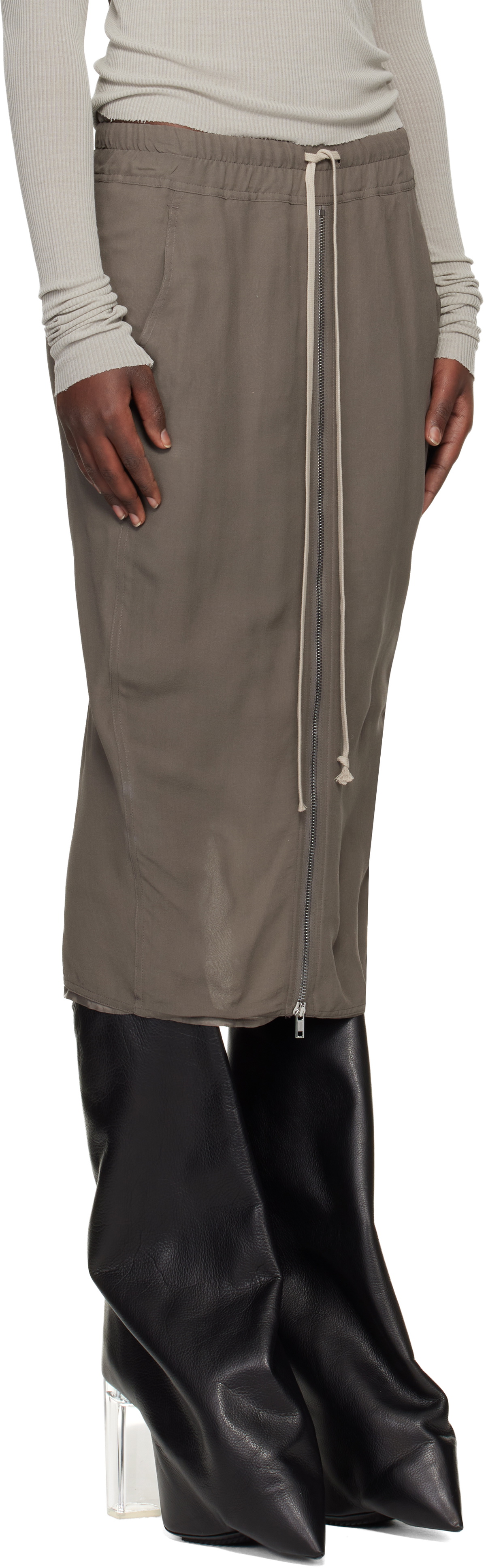 Rick Owens Gray Temple Zipped Short Pillar Midi Skirt