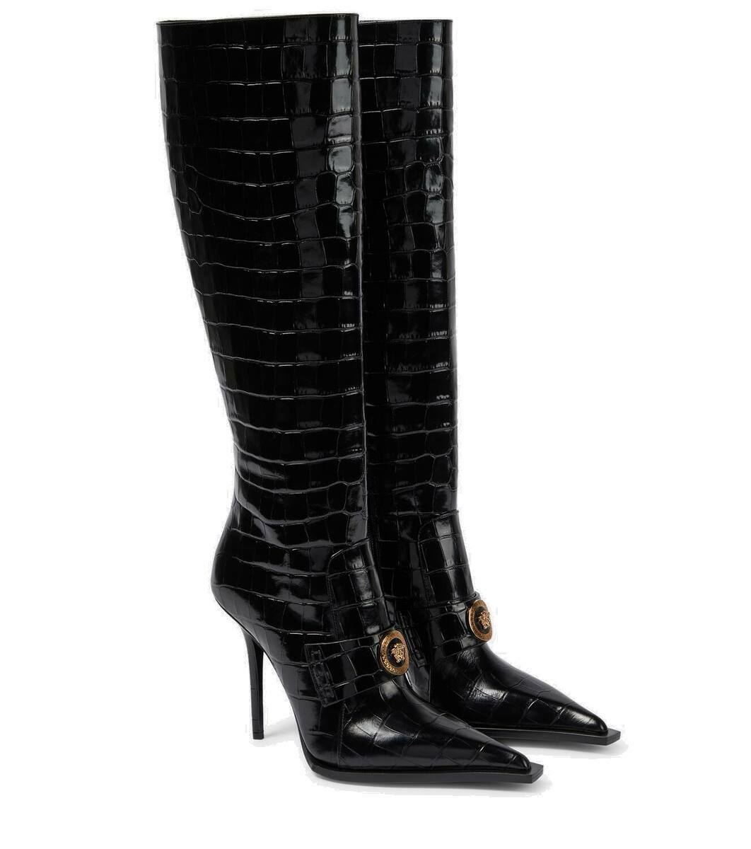 Versace Croc-effect patent leather knee-high boots Versace