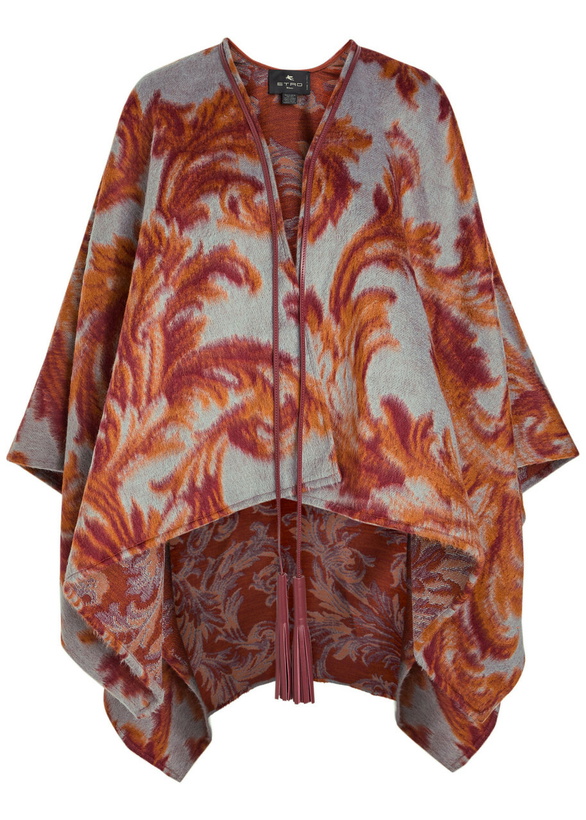 Photo: Etro Paisley-jacquard Brushed Wool-blend Cape - Multi Print - One Size