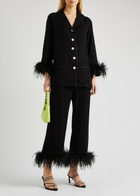 Sleeper Party Feather-trimmed Pyjama set Black