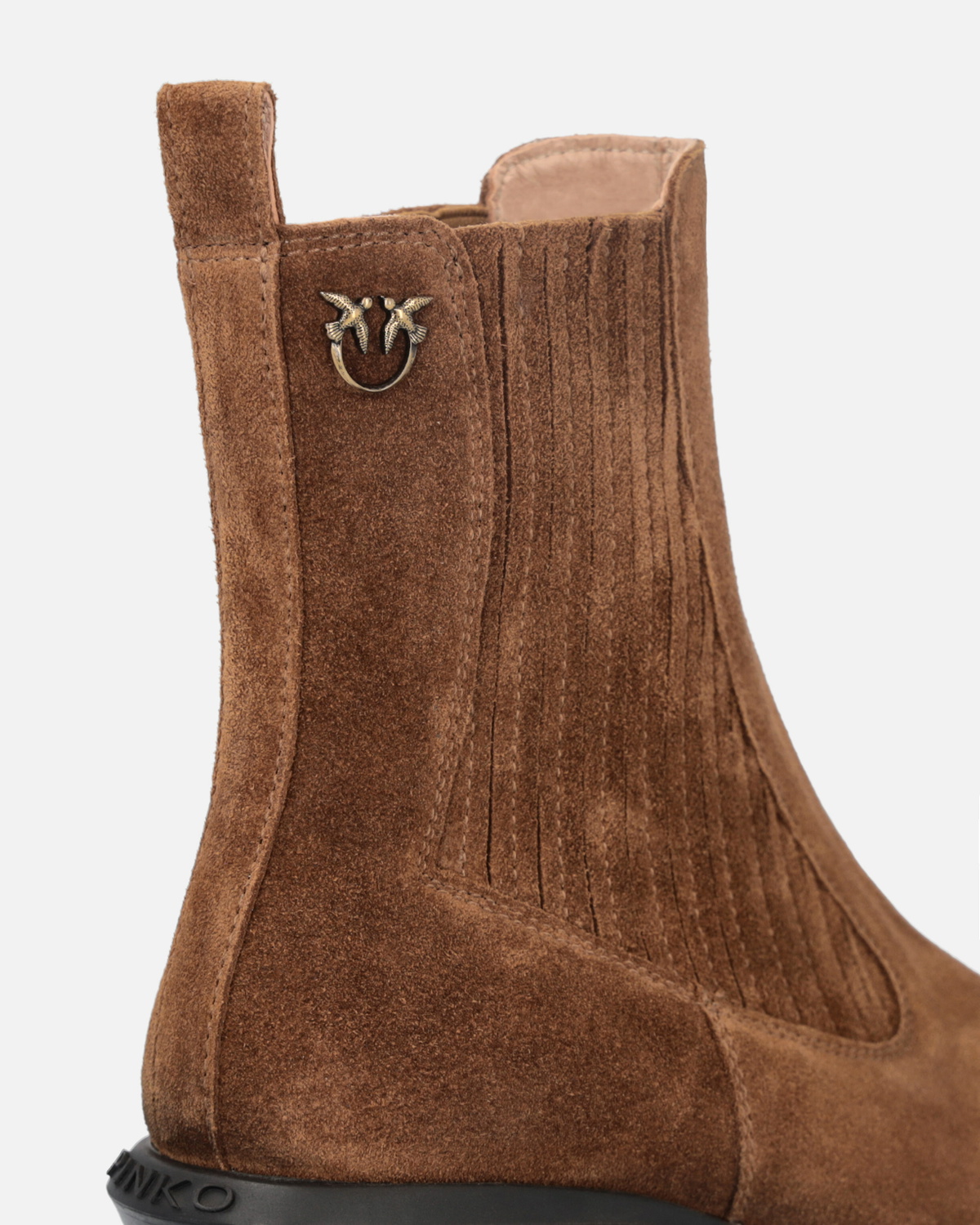 Pinko Cowboy Ankle Boots In Suede Laminated Gold