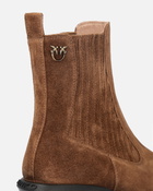 Pinko Cowboy Ankle Boots In Suede Laminated Gold