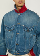 Versace Leather-collar Denim Jacket Blue