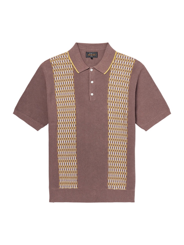 Photo: Beams Plus - Jacquard-Knit Ramie and Cotton-Blend Polo Shirt - Brown