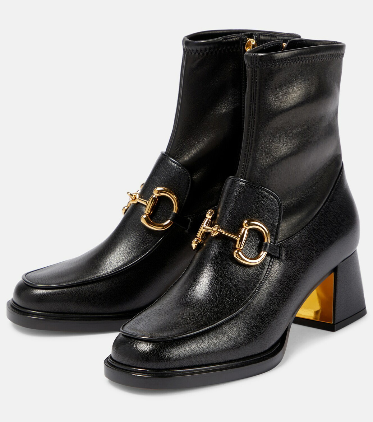 GUCCI Lady horsebit-embellished paneled leather ankle boots