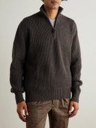 Purdey - Clifford Ribbed Wool and Cashmere-Blend Half-Zip Sweater - Brown