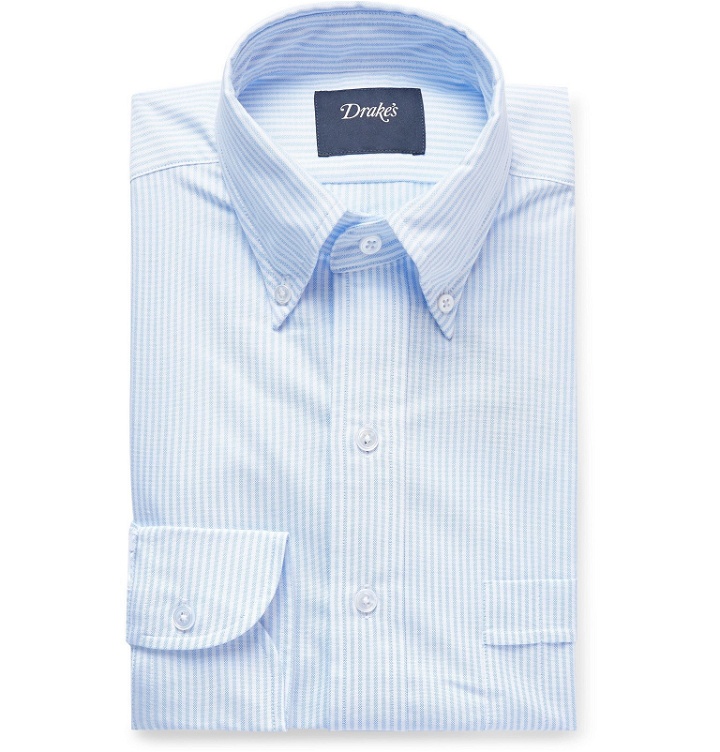 Photo: Drake's - Sky-Blue Button-Down Collar Striped Cotton Oxford Shirt - Blue
