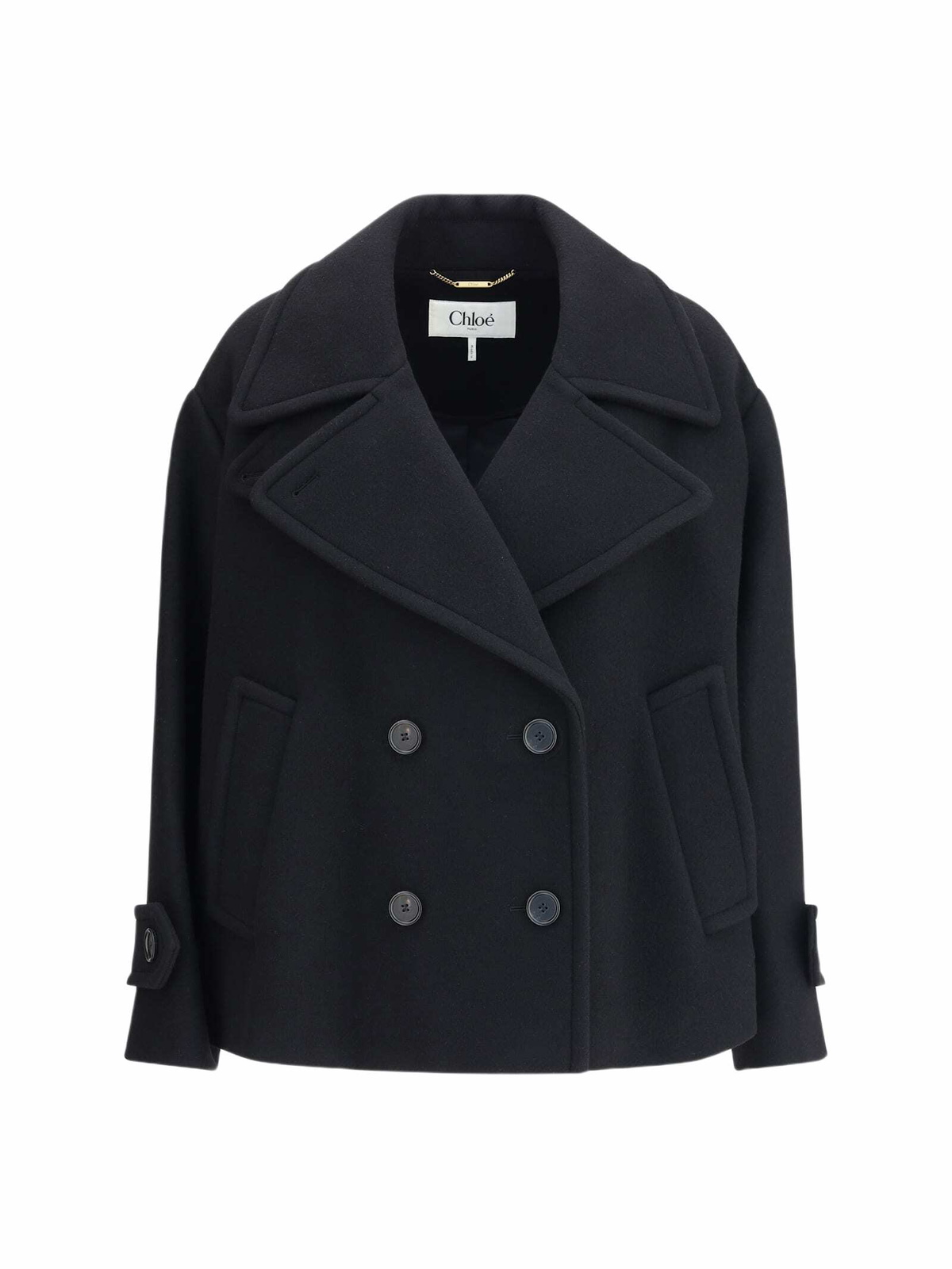 コート CHLOE DOUBLE-BREASTED BLACK COAT IN WOOL BLEND Double-breasted wool coat in black - Chloe | Mytheresa