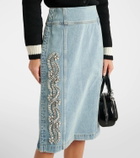 Xu Zhi Crystal-embellished denim midi skirt