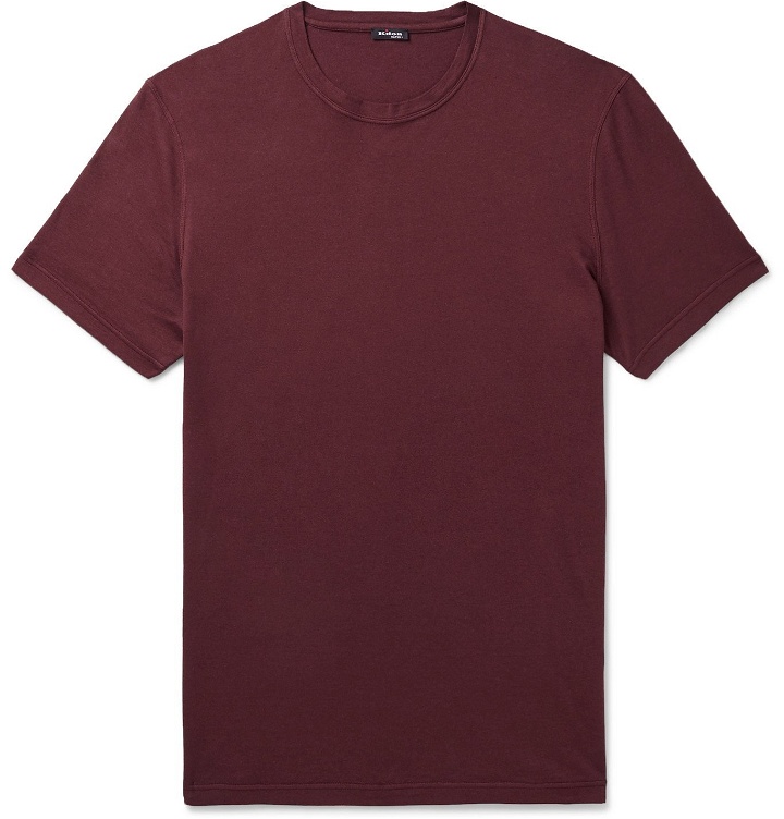 Photo: Kiton - Cotton and Cashmere-Blend T-shirt - Burgundy