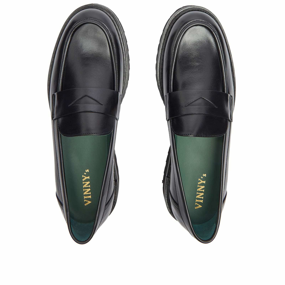 VINNY'S Men's Richee Lug Sole Penny Loafer in Black Crust Leather VINNYs