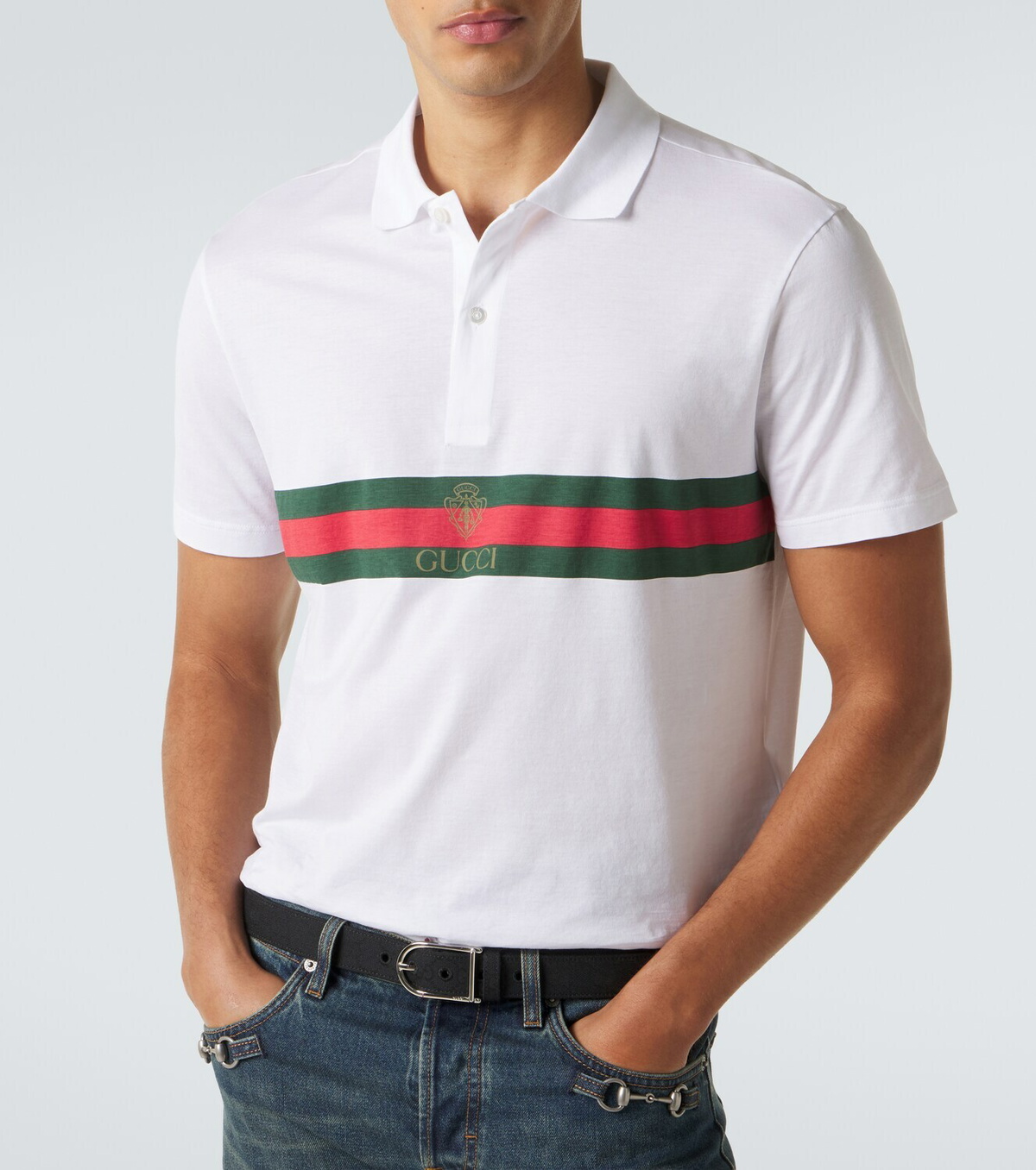 真*ー様 GUCCI スネークシャツ 38/15 ストライプ Gucci Web Stripe cotton jersey polo shirt Gucci