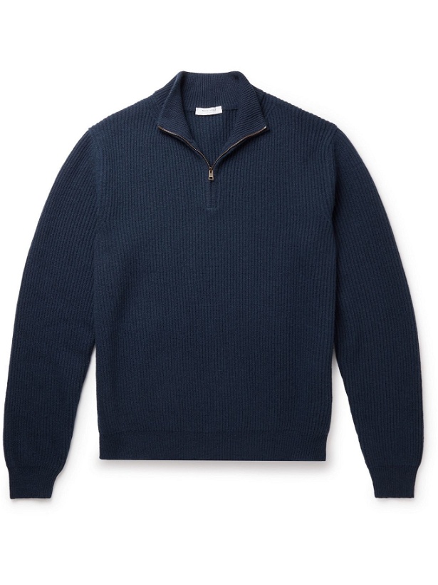 Photo: Boglioli - Ribbed Virgin Wool Half-Zip Sweater - Blue