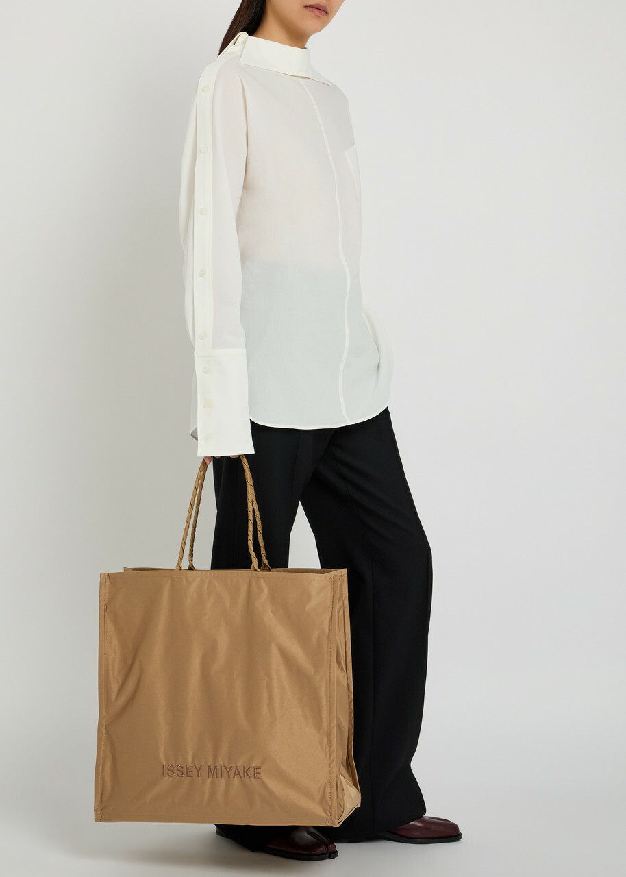 Issey Miyake Crumplable Logo-embroidered Woven Tote - Light Brown - One Size