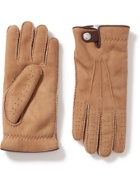 BRUNELLO CUCINELLI - Shearling-Lined Perforated Suede Gloves - Brown