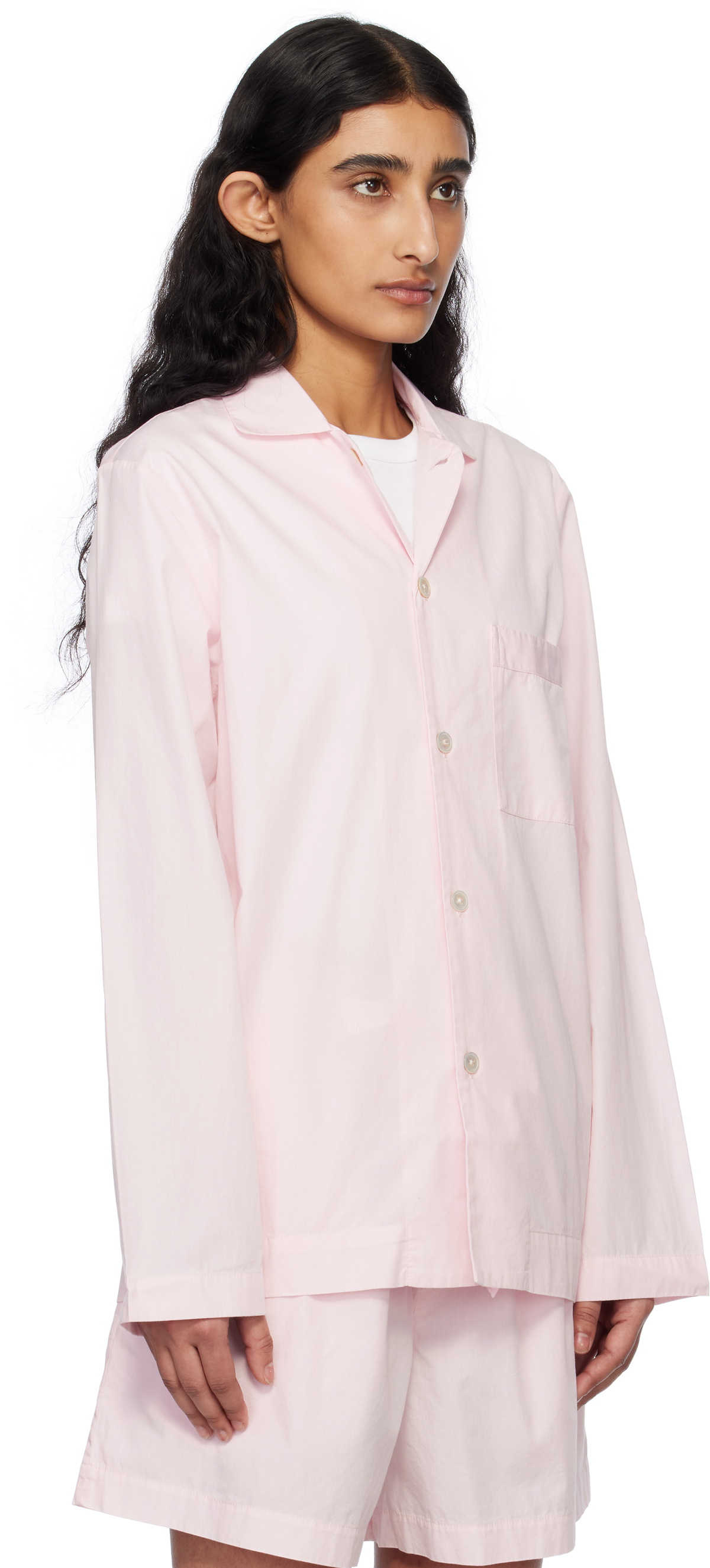 Tekla Pink Poplin Long-Sleeved Pyjama Shirt