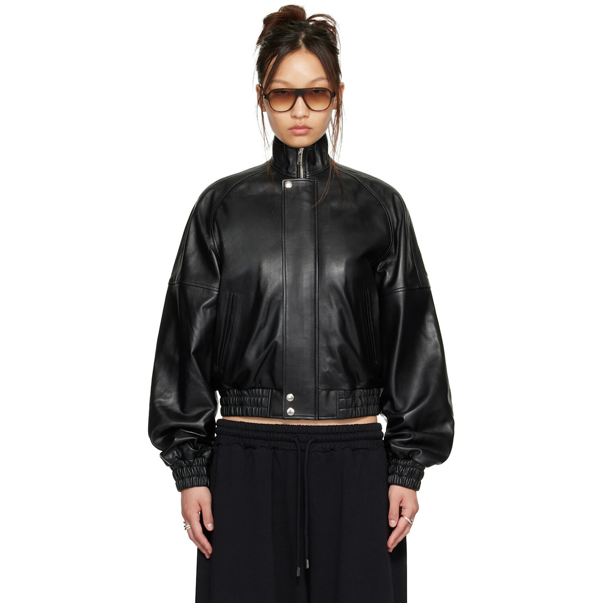 LU'U DAN Black Blouson Leather Jacket